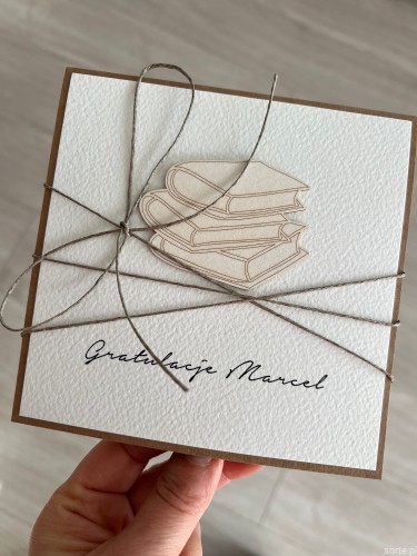 Personalizowana ręcznie robiona kartka gratulacje z okazji uzyskania absolutorium obrony pracy licencjackiej, magisterskiej, doktorskiej