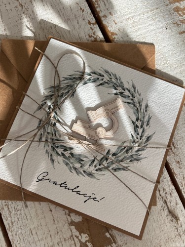 Ręcznie robiona kartka gratulacje z okazji uzyskania absolutorium obrony pracy licencjackiej, magisterskiej, doktorskiej dla chemika, biologa