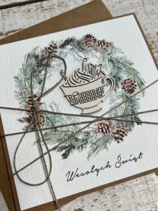Wyjątkowe ręcznie robione kartki świąteczne z logo na Boże Narodzenie wianek świąteczny - ręcznie robiona kartka świąteczna firmowa - oferta dla firm