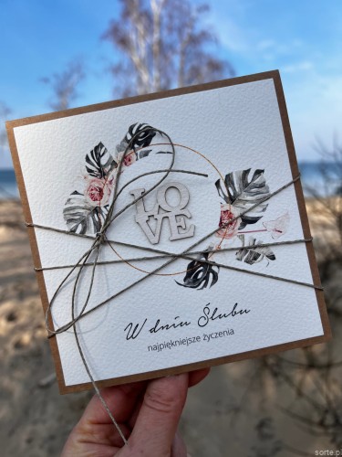 Rustykalna kartka ślubna, życzenia na ślub, idealny dodatek do prezentu ślubnego, koperta na pieniądze, LOVE