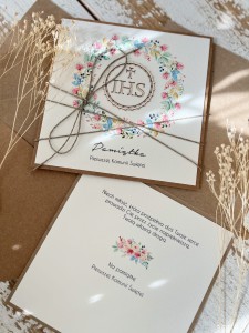 Najpiękniejsza ręcznie robiona kartka komunijna, prezent na komunię - pamiątka komunii + najpiękniejsze życzenia dla dziewczynki, chłopca od matki chrzestnej, ojca chrzestnego, dziadków