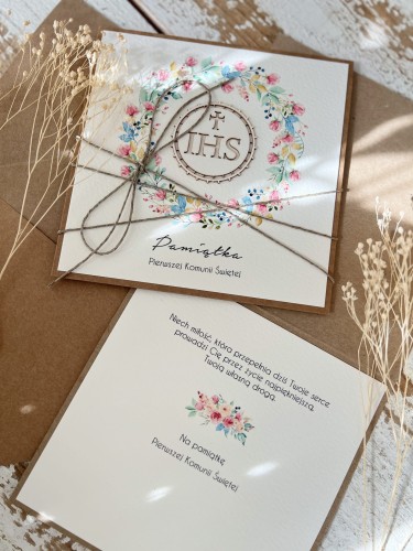 Najpiękniejsza ręcznie robiona kartka komunijna, prezent na komunię - pamiątka komunii + najpiękniejsze życzenia dla dziewczynki, chłopca od matki chrzestnej, ojca chrzestnego, dziadków