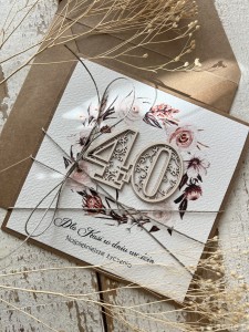 Personalizowany prezent - wyjątkowa kartka boho ręcznie robiona na 40 urodziny, pomysł na prezent na czterdziestkę z personalizacją dla kobiety, mężczyzny + personalizowane najpiękniejsze życzenia urodzinowe