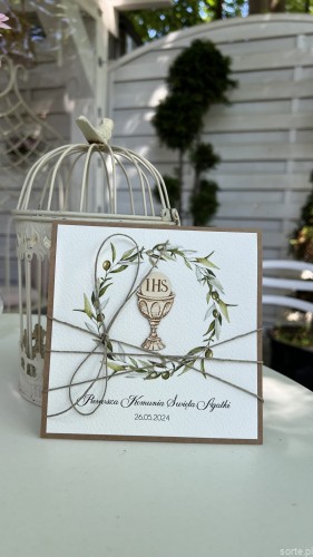 Personalizowana ręcznie robiona kartka komunijna, prezent na komunię - pamiątka komunii + najpiękniejsze życzenia dla dziewczynki, chłopca od matki chrzestnej, ojca chrzestnego, dziadków