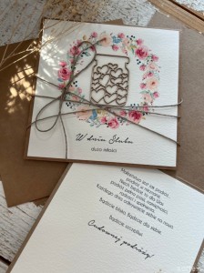 Ręcznie robiona kartka na ślub - ślubna z życzeniami dla Młodej Pary