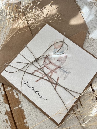 KGN-001 Ręcznie robiona kartka na narodziny dziecka - gratulacje z okazji narodzin synka córeczki, córki kołyska