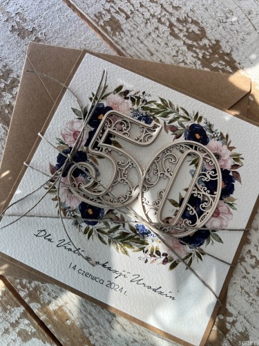 Wyjątkowa kartka ręcznie robiona na 50 urodziny prezent na pięćdziesiątkę z personalizacją  najpiękniejsze życzenia urodzinowe