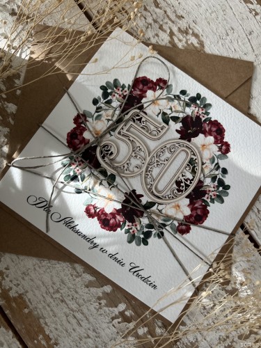 Wyjątkowa kartka ręcznie robiona na 50 urodziny prezent na pięćdziesiątkę z personalizacją  najpiękniejsze życzenia urodzinowe