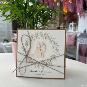 Personalizowany prezent - wyjątkowa kartka ślubna z gipsówką ręcznie robiona w stylu boho na ślub pomysł prezent ślubny z personalizacją + personalizowane najpiękniejsze życzenia ślubne