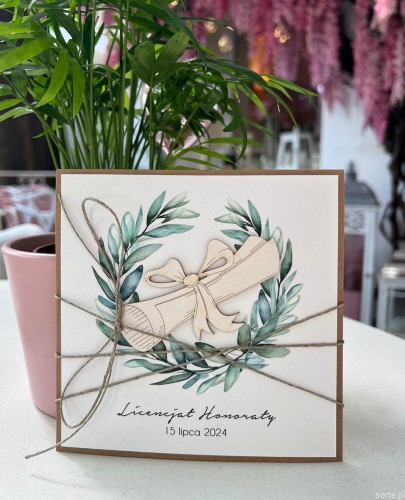 Personalizowana ręcznie robiona kartka gratulacje z okazji uzyskania absolutorium obrony pracy licencjackiej, magisterskiej, doktorskiej