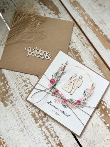 Personalizowany prezent - wyjątkowa kartka ślubna ręcznie robiona w stylu boho z sercem na ślub pomysł prezent ślubny z personalizacją + personalizowane najpiękniejsze życzenia ślubne od rodziców, chrzestnych, świadków - wedding card