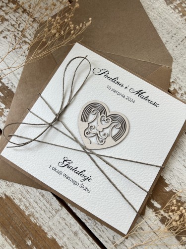 Unikatowa kartka ślubna ręcznie robiona - prezent ślubny - z personalizacją + najpiękniejsze życzenia ślubne