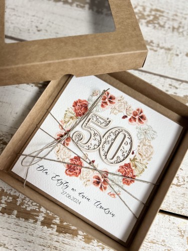 Wyjątkowa kartka ręcznie robiona na 50 urodziny prezent na pięćdziesiątkę z personalizacją  najpiękniejsze życzenia urodzinowe