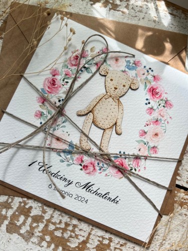 Wyjątkowa personalizowana kartka na chrzest dla dziewczynki - pomysł na prezent na chrzciny - pamiątka chrztu ręcznie robiona od matki chrzestnej, ojca chrzestnego + najpiękniejsze życzenia