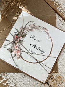 Personalizowany prezent - wyjątkowa kartka ślubna ręcznie robiona w stylu boho na ślub pomysł prezent ślubny z personalizacją od rodziców, chrzestnych, świadków + personalizowane najpiękniejsze życzenia ślubne