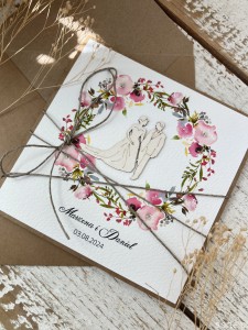 Rustykalna kartka ślubna ręcznie robiona boho na pieniądze