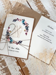 Ręcznie robiona kartka na ślub - ślubna z życzeniami dla Młodej Pary boho