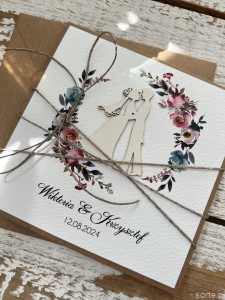 Rustykalna kartka ślubna ręcznie robiona para młoda boho