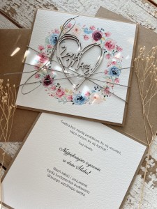 Ręcznie robiona kartka na ślub - ślubna z życzeniami dla Młodej Pary