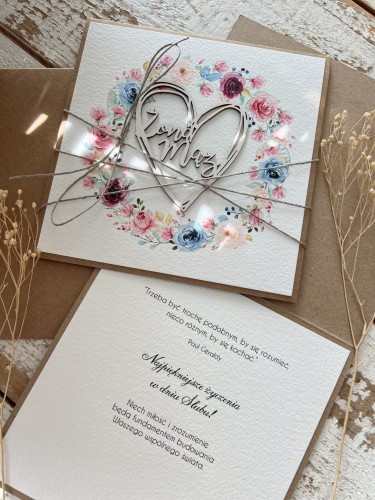 Ręcznie robiona kartka na ślub - ślubna z życzeniami dla Młodej Pary