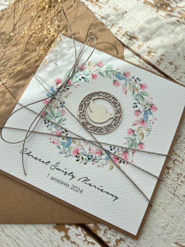 Wyjątkowa personalizowana kartka na chrzest dla dziewczynki - pomysł na prezent na chrzciny - pamiątka chrztu ręcznie robiona od matki chrzestnej, ojca chrzestnego + najpiękniejsze życzenia