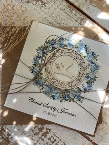 Oryginalna kartka z personalizacją na chrzest dla chłopca - pomysł na personalizowany prezent na chrzciny - pamiątka chrztu ręcznie robiona od matki chrzestnej, ojca chrzestnego + najpiękniejsze życzenia