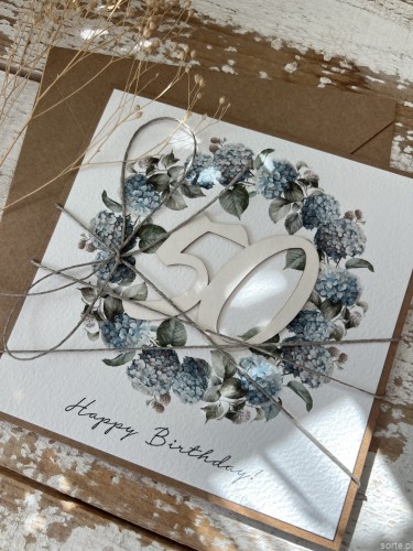 Wyjątkowy prezent kartka ręcznie robiona na 50 urodziny, pięćdziesiątkę Happy Birthday!