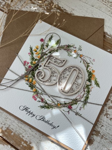 Wyjątkowy prezent kartka ręcznie robiona na 50 urodziny, pięćdziesiątkę Happy Birthday!