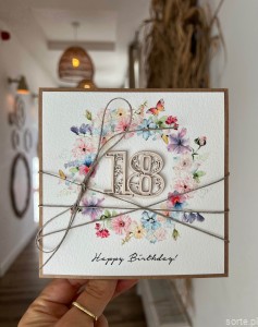 Wyjątkowa ręcznie robiona kartka na 18-ste urodziny, osiemnastka, pomysł na prezent na osiemnastkę Happy Birthday!