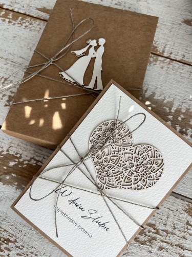 Wyjątkowa ręcznie robiona kartka ślubna + życzenia na ślub w pudełku