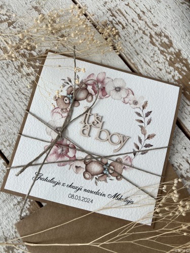 Ręcznie robiona kartka na narodziny dziecka - gratulacje - It's a boy