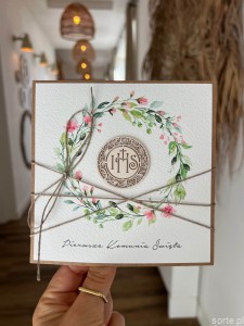 Najpiękniejsza ręcznie robiona kartka komunijna, prezent na komunię - pamiątka komunii + najpiękniejsze życzenia dla dziewczynki, chłopca od matki chrzestnej, ojca chrzestnego, dziadków