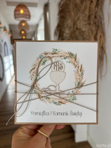 Najpiękniejsza ręcznie robiona kartka komunijna, prezent na komunię - pamiątka komunii + najpiękniejsze życzenia dla dziewczynki, chłopca od matki chrzestnej, ojca chrzestnego, dziadków