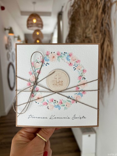 Najpiękniejsza ręcznie robiona kartka komunijna, prezent na komunię - pamiątka komunii + najpiękniejsze życzenia dla dziewczynki, chłopca od matki chrzestnej, ojca chrzestnego, dziadków