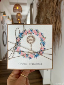 Najpiękniejsza ręcznie robiona kartka komunijna, prezent na komunię - pamiątka komunii + najpiękniejsze życzenia dla dziewczynki, chłopca od matki chrzestnej, ojca chrzestnego, dziadków