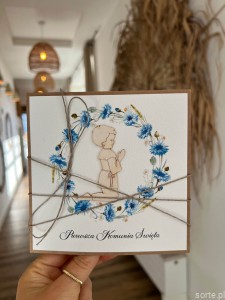 Kartka komunijna ręcznie robiona - pamiątka komunijna - pomysł na prezent na komunię