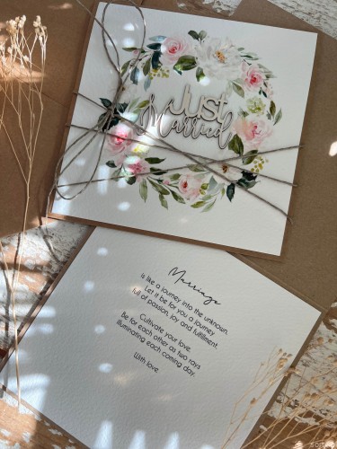 Kartka ślubna ręcznie robiona boho wedding card Just Married