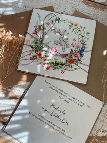 Kartka ślubna ręcznie robiona boho wedding card man&wife