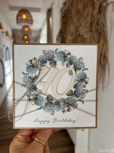 Ręcznie robiona kartka urodzinowa na 40 urodziny, czterdziestka Happy Birthday!