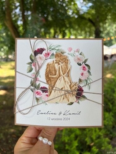 Personalizowany prezent - wyjątkowa kartka ślubna ręcznie robiona w stylu boho na ślub pomysł prezent ślubny z personalizacją + personalizowane najpiękniejsze życzenia ślubne