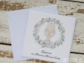 Białe eleganckie zaproszenia komunijne z personalizacją
