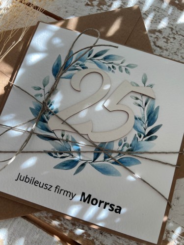 Ręcznie robiona kartka na 25 jubileusz firmy z personalizacją (25-lecie działalności)