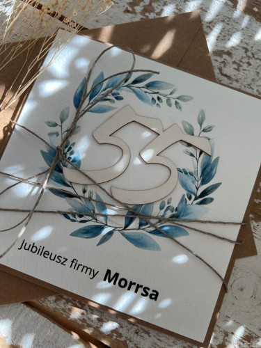 Ręcznie robiona kartka na 55 jubileusz firmy z personalizacją (55-lecie działalności)