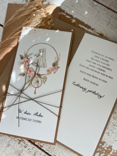 Rustykalna kartka ślubna ręcznie robiona w kopercie DL
