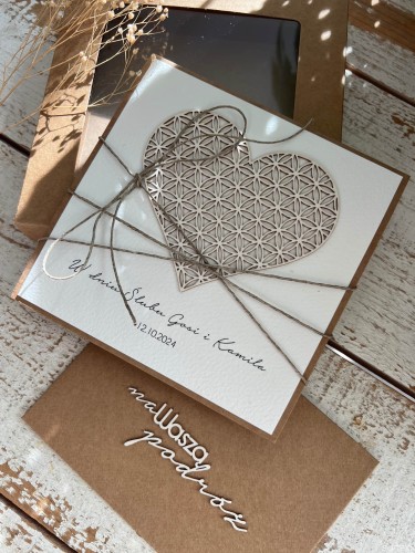 Personalizowany prezent na ślub - wyjątkowa kartka ślubna w pudełku ręcznie robiona w stylu boho, pomysł prezent ślubny z personalizacją + personalizowane najpiękniejsze życzenia ślubne + koperta na pieniądze