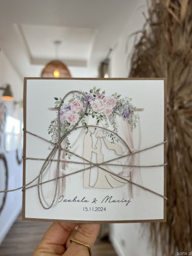 Personalizowany prezent - wyjątkowa kartka ślubna ręcznie robiona w stylu boho na ślub pomysł prezent ślubny z personalizacją + personalizowane najpiękniejsze życzenia ślubne