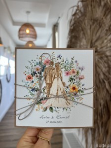 Personalizowany prezent - wyjątkowa kartka ślubna ręcznie robiona w stylu boho na ślub pomysł prezent ślubny z personalizacją + personalizowane najpiękniejsze życzenia ślubne