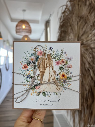 Personalizowany prezent - wyjątkowa kartka ślubna ręcznie robiona w stylu boho na ślub pomysł prezent ślubny z personalizacją + personalizowane najpiękniejsze życzenia ślubne