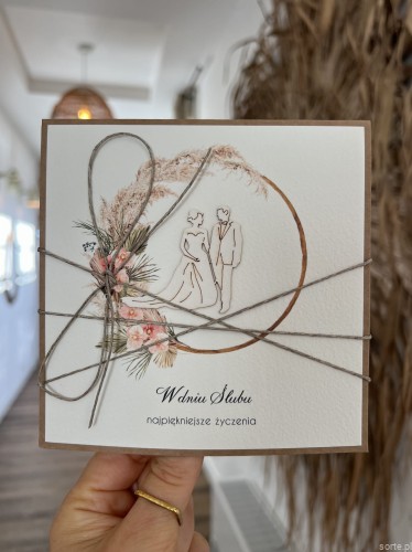 Rustykalna kartka ślubna, życzenia na ślub, idealny dodatek do prezentu ślubnego, koperta na pieniądze