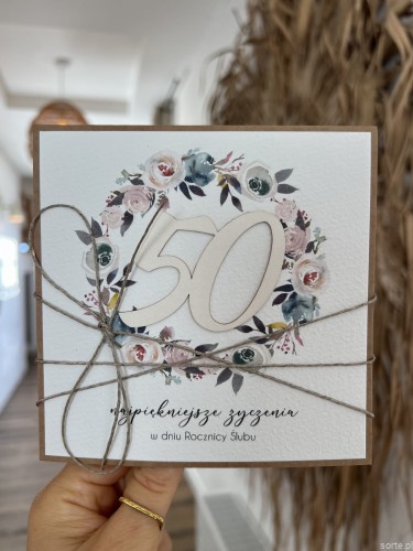 Rustykalna kartka życzenia z okazji 50. rocznicy ślubu - pięćdziesiąta rocznica ślubu - pomysł na prezent
